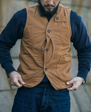 1930s Heavyweight Canvas Game Pocket Hunting Vest - Khaki