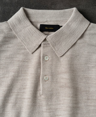 Slub Cotton Long Sleeve Knit Polo - Oatmeal