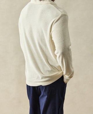 Terry Cloth Long Sleeve Johnny Collar T-Shirt