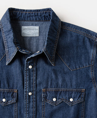 Slub Denim Snap Button Western Shirt - Indigo