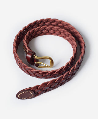 Braided Leather Belt - Burgundy