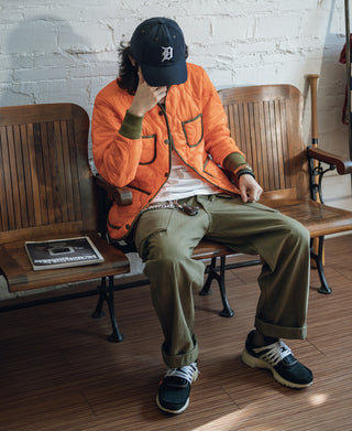 Military Style Quilted Padded Ripstop Nylon Jacket - Orange