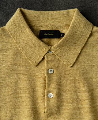 Slub Cotton Long Sleeve Knit Polo - Mustard