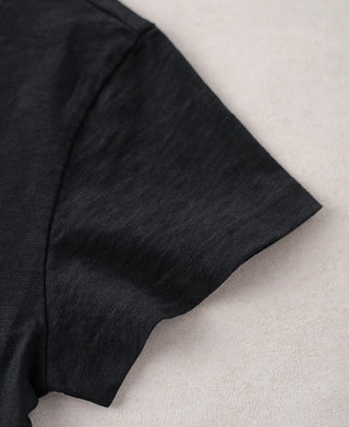 sleeve detail of Vintage Slub Cotton Cap Sleeve T-Shirt - Black