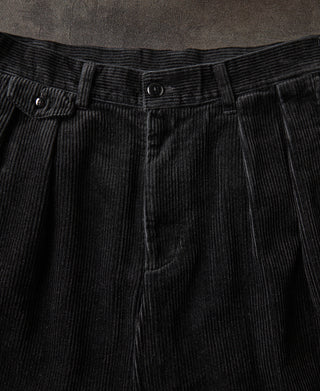 1960s Double Pleated Corduroy Trousers - Black