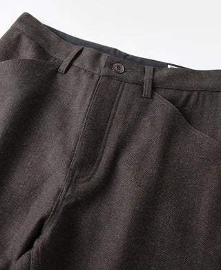 Wool Blend Herringbone Work Trousers - Brown