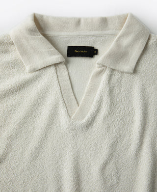 Terry Cloth Long Sleeve Johnny Collar T-Shirt