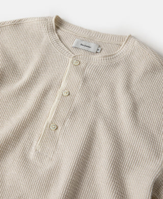 Honeycomb Waffle Knit Henley T-Shirt - Oatmeal