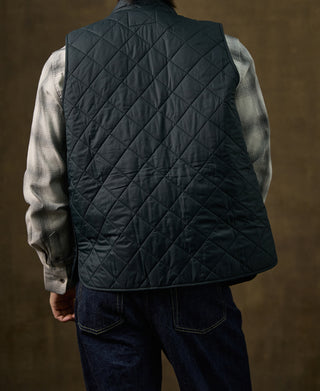 Corduroy Trimmed Diamond Quilted Field Vest – Dark Green
