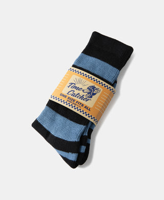 Retro Striped Cotton Socks - Black/Blue