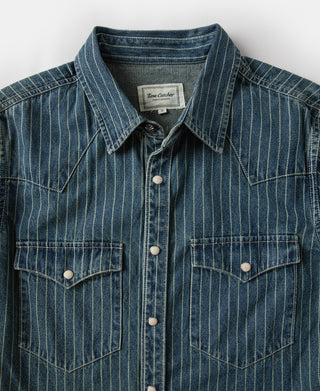 Slim Fit Wabash Striped Indigo Western Shirt