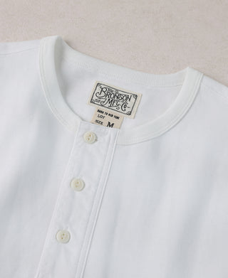 Collar detail of White Short Sleeve Henley T-Shirt