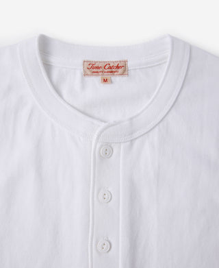 9.3 oz Cotton Tubular Henley T-Shirt - White