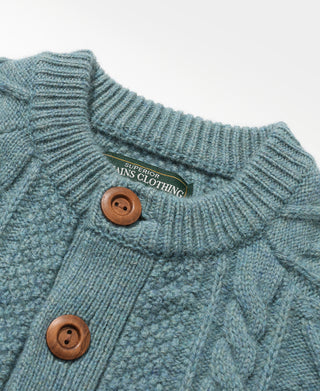 Cable Knit Round Collar Cardigan - Pale Blue