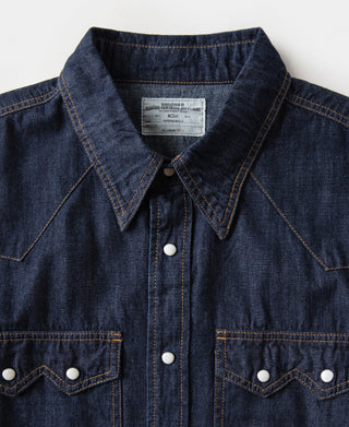 Slub Denim Snap Button Western Shirt - Dark Indigo