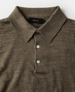 Lightweight Slub Cotton Knit Polo - Olive