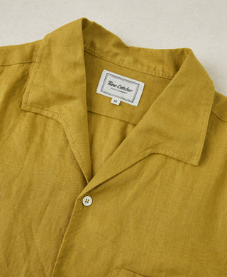 1950s Italian Collar Linen Shirt - Mustard