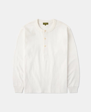 1930s 10.5 oz Cotton Loopwheel Tubular Henley Shirt - White