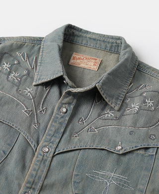 Faded Wash Western Embroidered Denim Shirt