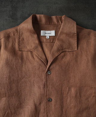 1950s Italian Collar Linen Shirt - Brown