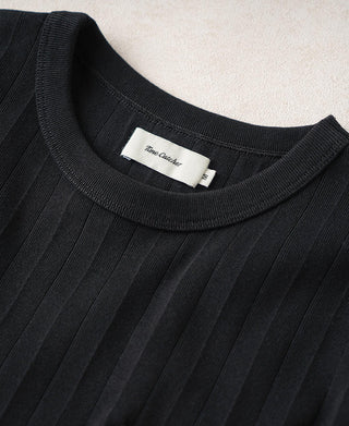 Vintage black ribbed crew neck T-shirt collar detail with inner label