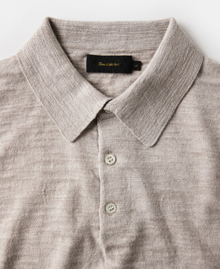 Lightweight Slub Cotton Knit Polo - Oatmeal