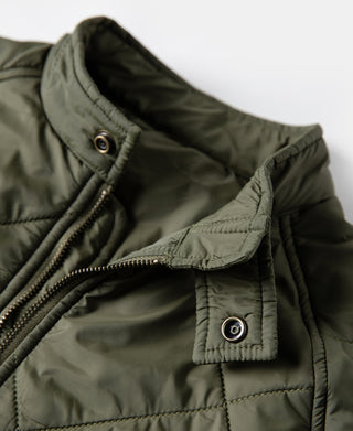 Reversible Diamond Quilted Stand-Collar Jacket - Olive