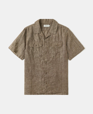 Yarn-dyed Linen Camp-Collar Shirt in Coffee