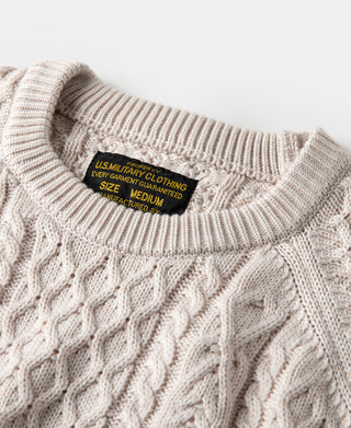 Aran Cable Knit Fisherman Sweater - Cream White