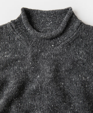 Roll Neck Pure Wool Fisherman Sweater - Dark Gray