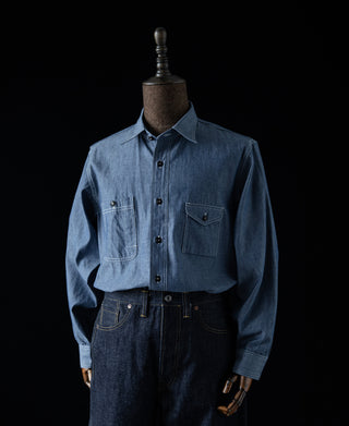 Lot 208 1930s Point Collar Work Shirt - Gray Blue