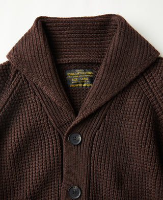 Shawl Collar Raglan Sleeve Wool Cardigan - Dark Brown