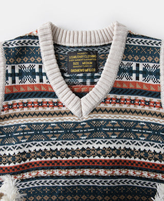 Fair Isle Wool Blend Knit Vest - Cream White