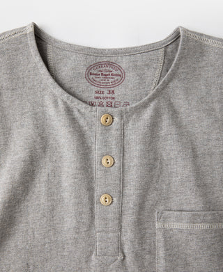 1940s Slub Cotton Henley Pocket T-shirt - Gray