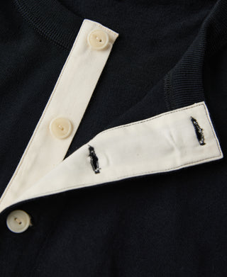1930s 10.5 oz Cotton Loopwheel Tubular Henley Shirt - Black