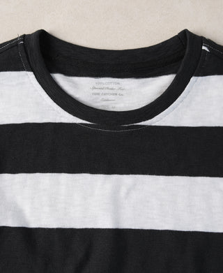 Slub Cotton Wide Striped T-Shirt - Black/White