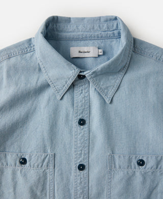 Military Wash Chambray Workshirt - Washed Blue