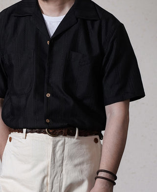 Camp-Collar Dobby Jacquard Stripe Shirt