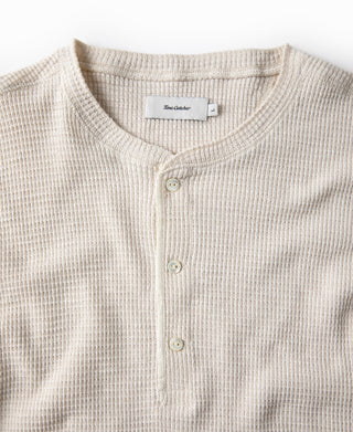 Honeycomb Waffle Knit Henley Long Sleeve T-Shirt - Oatmeal