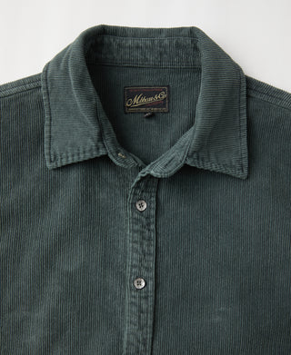 Regular Fit 11 Wale Corduroy Overshirt - Dark Green