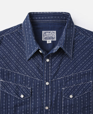 1950s Indigo Discharge-printed Wabash Stripe Western Shirt