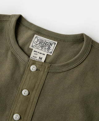 collar detail of Green Short Sleeve Henley T-Shirt