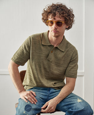 High-low Hem Slub Cotton Polo Shirt - Olive