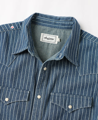 Slim Fit Wabash Striped Indigo Western Shirt - Size M