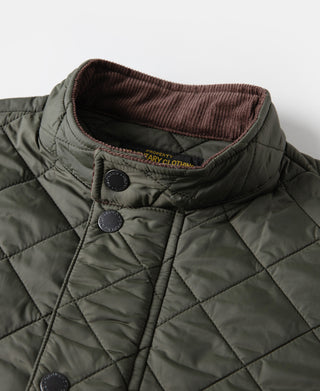 Corduroy Trimmed Diamond Quilted Field Vest – Olive