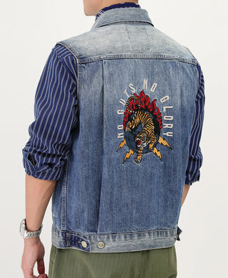 Heavyweight Motorcycle Embroidered Denim Vest