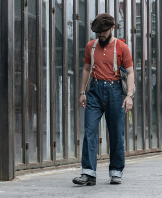 lifestyle shot of Red Short Sleeve Henley T-Shirt