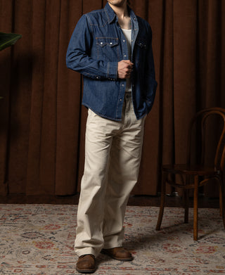 Slub Denim Snap Button Western Shirt - Indigo