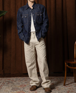 Slub Denim Snap Button Western Shirt - Dark Indigo