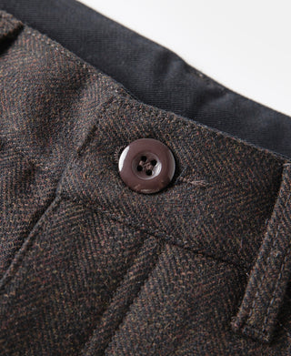 Wool Blend Herringbone Work Trousers - Brown